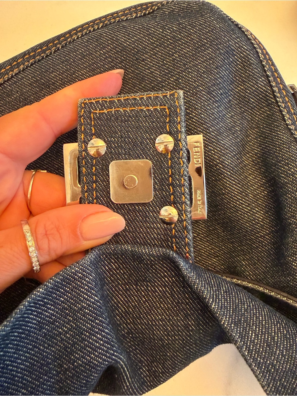 Fendi Denim Baguette Shoulder Bag - Dark Blue with Silver Hardware - Picture 4 of 8